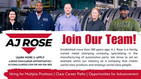 aj rose metal fabricator plant|aj rose manufacturing careers.